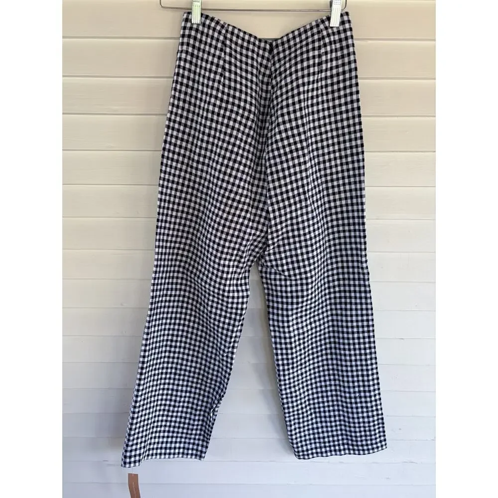 NWT Reformation Black & White Gingham Linen Pants Women's 4